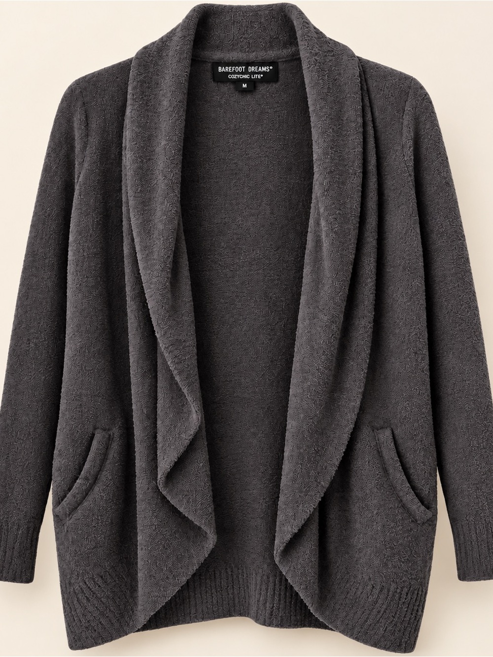 Barefoot Dreams CozyLite Charcoal Open-Front Draped Cardigan